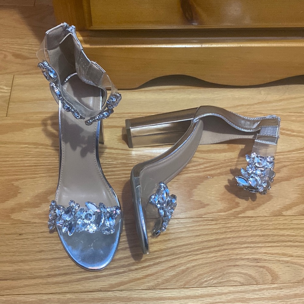 Silver Gem Rhinestone Shine Alisha Glam Chunk Heel Charlotte Russe